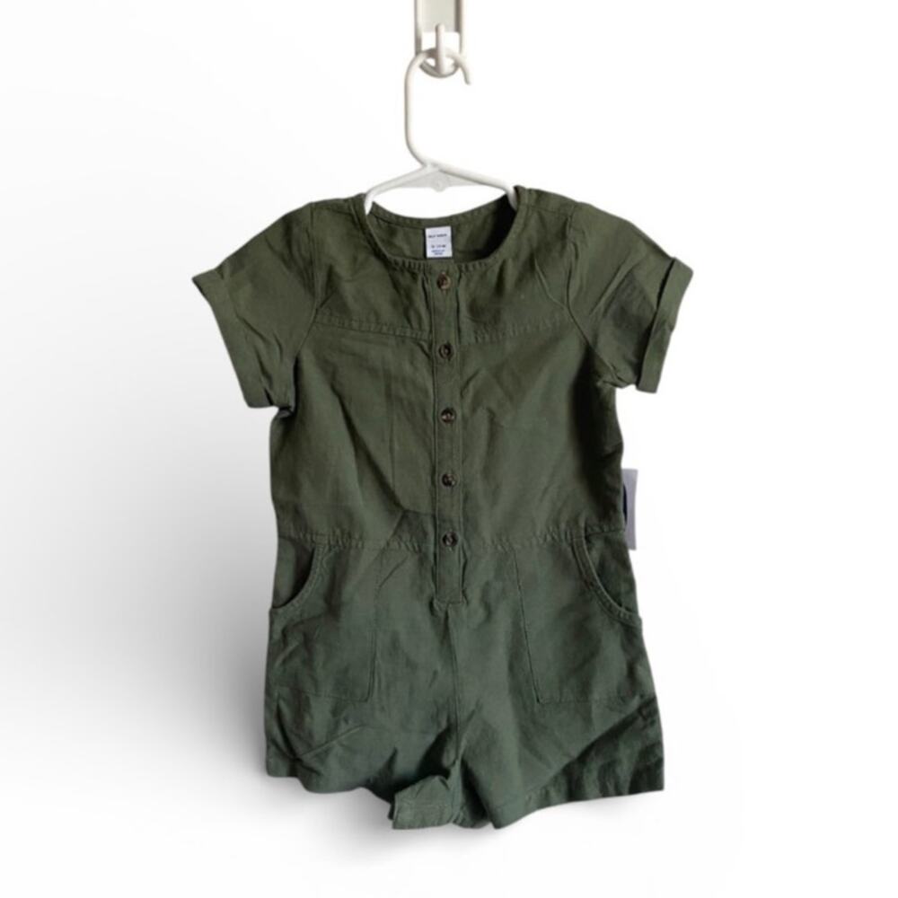Old Navy Olive Green Short Sleeved Cotton/Linen Romper Sz 18-24m NWT Casual